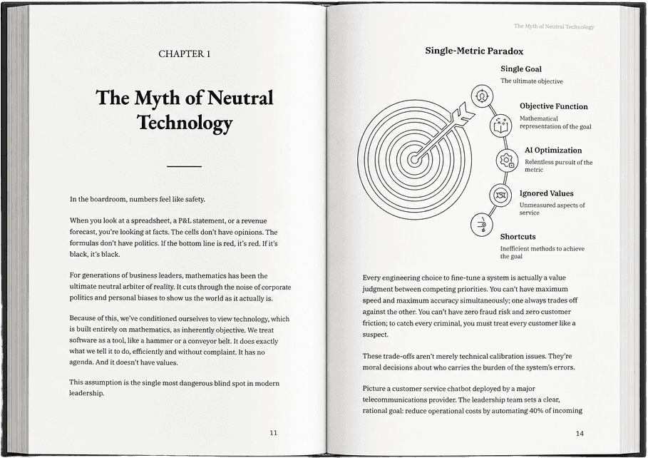Inside The Moral Code of AI, opened to the chapter The Myth of Neutral Technology